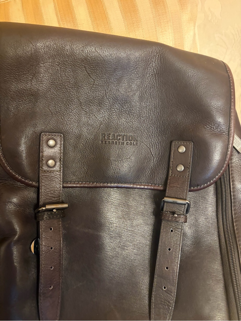Kenneth Cole Reaction Dark Brown Leather Flap Backpack - Picture 4 of 8